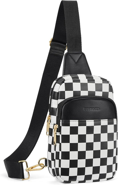 BOSTANTEN Sling Bag Quilted Crossbody Bags for Women Cross Body Purse Leather Fanny Pack with Adjustable Guitar Strap