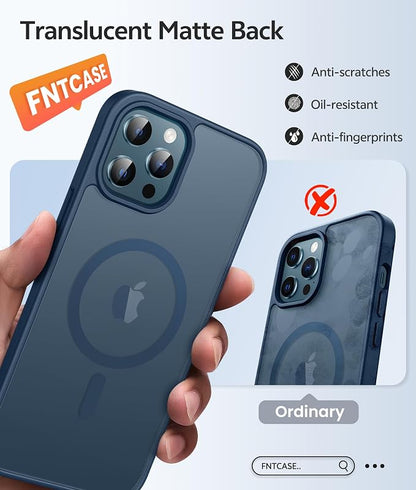 FNTCASE for iPhone 12 Pro Max Case: [Compatible with Magsafe] Translucent Matte Magnetic Phone Cover - Military Grade Drop Protection Shockproof Protective Cases - Blue