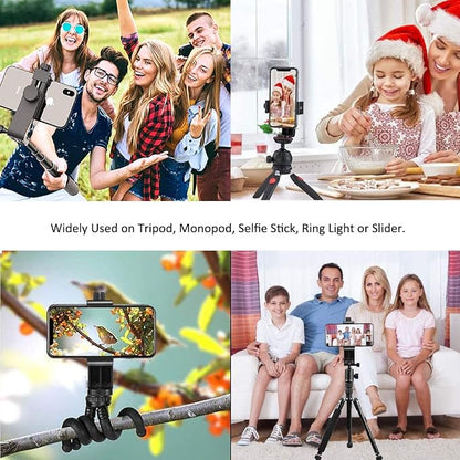 Cell Phone Tripod Mount Adapter, Universal Phone Holder Adjustable Clamp, 360 Degree Rotatable Bracket 1/4" Screw Clip for iPhone, Samsumg, Selfie Stick, Monopod (Black-1 Pack)