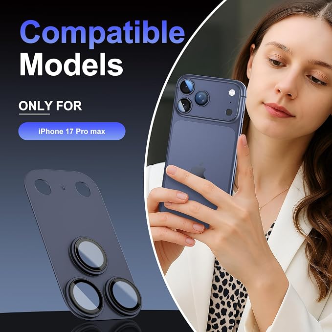 Camera Lens Protector for iPhone 17 pro max, [2026 Upgraded] Aluminum Alloy Frame with Sapphire AR+AF Glass, Military Grade, Anti-Scratch, Case Friendly, Deep Blue