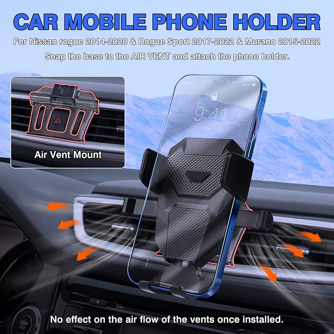 Karltys Compatible with Cell Phone Holder Nissan Rogue 2014-2020 (Not for Rogue Select) /Rogue Sport 2017-2023 /Murano 2015-2023 Car Mobile Phone Holder Dashboard Air Vent Mount Adjustable Stand