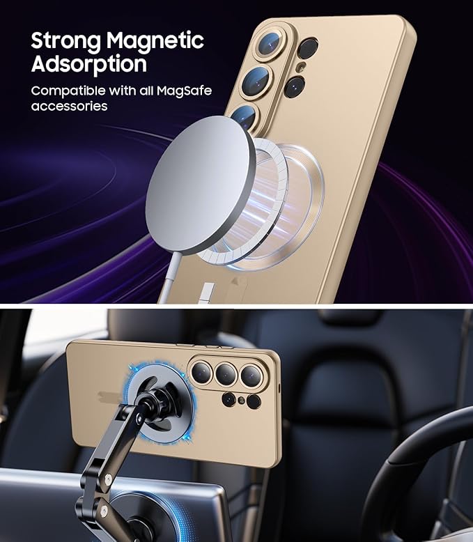 Magnetic for Samsung Galaxy S26 Ultra Case [Compatible with MagSafe][Built-in Camera Lens Protector] Slim Soft Silicone Bumper Shockproof Metallic Luster Phone Case, Gold
