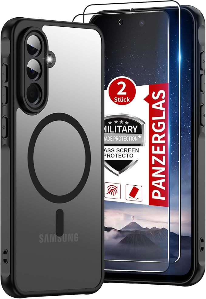 For Samsung Galaxy A56 5G Phone Case:A56 Case [Compatible with Magsafe] with 2PC Tempered Glass Screen Protector,Camera Bump Protection,Slim Frosted Translucent Soft-Touch for Galaxy A56,Matte black