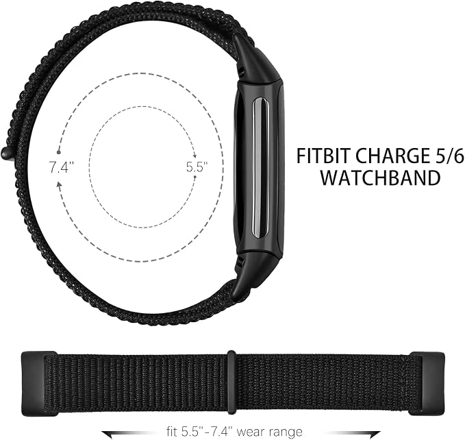 2 Pack Nylon Watch Bands Compatible with Fitbit Charge 5/Fitbit Charge 6 for Women Men, Velcro Sports Workout Replacement Soft Strap Wristbands Accessory for Charge 6/5 Fitness Tracker (5.9''-7.8'')