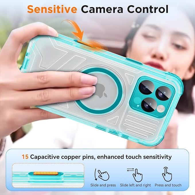WIFORT for iPhone 16 Pro Waterproof Case, [IP68 Underwater] [Blue Light Filter Lens] [15FT Military Shockproof], Fit for Magsafe Full Body Magnetic Frosted Phone Case with Lanyard, 6.3" Teal