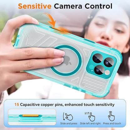 WIFORT for iPhone 16 Pro Waterproof Case, [IP68 Underwater] [Blue Light Filter Lens] [15FT Military Shockproof], Fit for Magsafe Full Body Magnetic Frosted Phone Case with Lanyard, 6.3" Teal