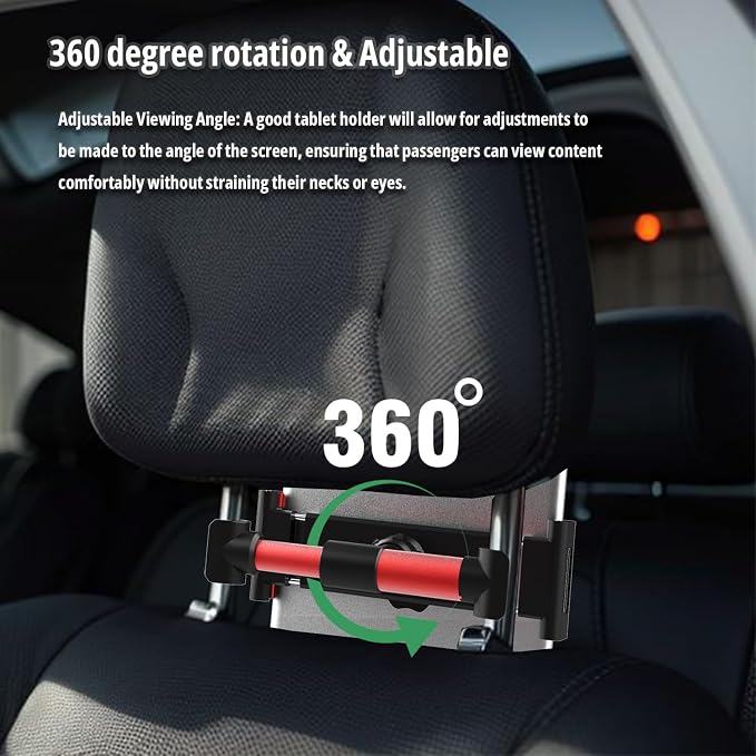 Car Backseat Headrest Tablet Holder Mount Cellphone Stand 360° Swivel Rotating Angle Compatible with ipad/Plus/pro/All 4.7-10.5" Cellphones and Tablet