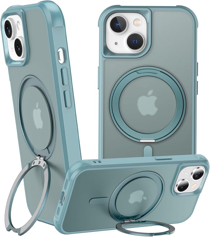 360° Magnetic Swivel Ring for iPhone 14 Plus case, Built-in Metal Stand and Ring Holder, Magsafe Compatible, Military Grade Protection, Shock and Vibration Resistant-Lake Blue