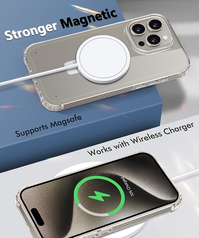for iPhone 15 Pro Case, with Screen Protector + Camera Lens Protector, Built-in Seamless Stand, [Compatible with MagSafe] Protective Shockproof Phone Case, Cover iPhone 15 Pro - Clear