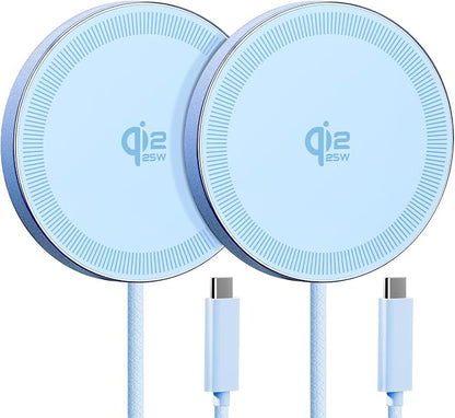 25W Wireless Charger for MagSafe, Qi2.2 Magnetic Fast Charging Pad for iPhone 17/16/15/14/13/12 Series & AirPods, Strong Magnet, Thin & Portable Wireless Charger for Travel Home Office (Blue, 2Pack)