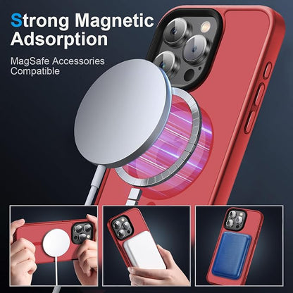 Strong Magnetic for iPhone 16 Pro Max case [10Ft Military-Grade Protection] Compatible with fit MagSafe Shockproof Slim Thin Cover case for iPhone 16 Pro Max 6.9 inch, Red
