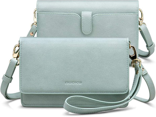 nuoku Women Small Crossbody Bag Cellphone Purse Wallet with RFID Card Slots 2 Straps Wristlet