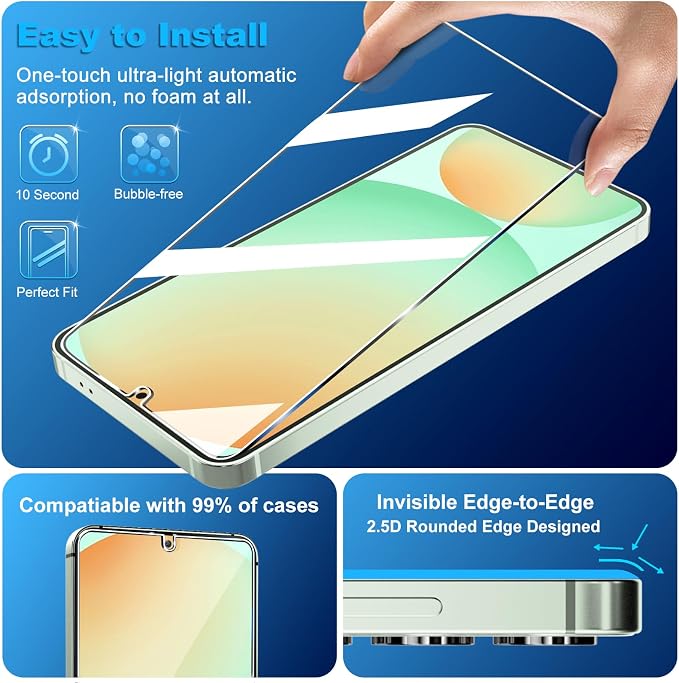 3 Pack for Samsung Galaxy S24 FE Screen Protector Tempered Glass + 3 Pack Camera Lens Protector, Military Grade Shatterproof, 9H Hardness, Fingerprint Unlock, Case Friendly 6.7 Inch