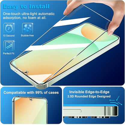 3 Pack for Samsung Galaxy S24 FE Screen Protector Tempered Glass + 3 Pack Camera Lens Protector, Military Grade Shatterproof, 9H Hardness, Fingerprint Unlock, Case Friendly 6.7 Inch
