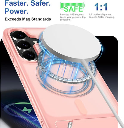 for Samsung Galaxy S25 FE Case with Screen Protector+Lanyard Wrist Strap,Magnetic Translucent Matte Rugged Slim Phone Cover Built in Invisible Kickstand [Fit for MagSafe],2025 Cute Pink