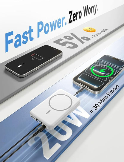 Magnetic Portable Charger, 10000mAh for Magsafe Battery Pack, 20W Fast Charging Power Bank, Travel Essential of Wireless Charger Compatible with iPhone 17/16/15/14/13 Pro/Max/Air/Plus-White