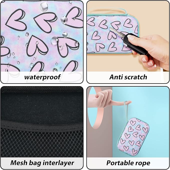 CameCosy Phone Charger Storage Case Set with Purple 3D love Heart Carrying Cover Bag kawaii Cute DIY Cable Protector charger accessories USB line Travel Cable Organizer,Compatible for iPhone