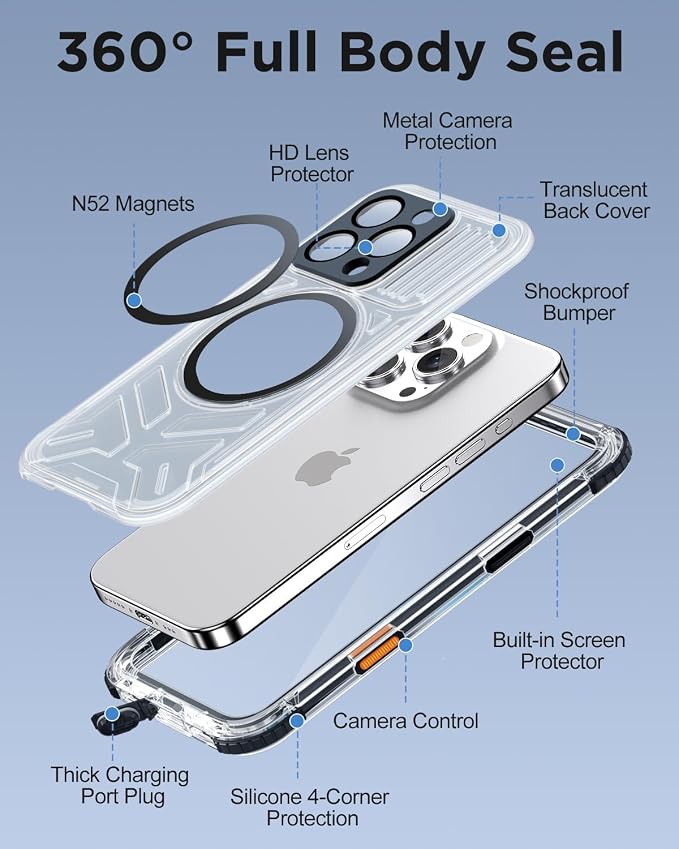 for iPhone 16 Pro Max Waterproof Case with Magsafe, Built-in [Camera & Screen Protector] [Lanyard], IP68 Water Proof Full Body Dustproof Heavy Duty Frosted Protective Phone Cover, 6.9" Black