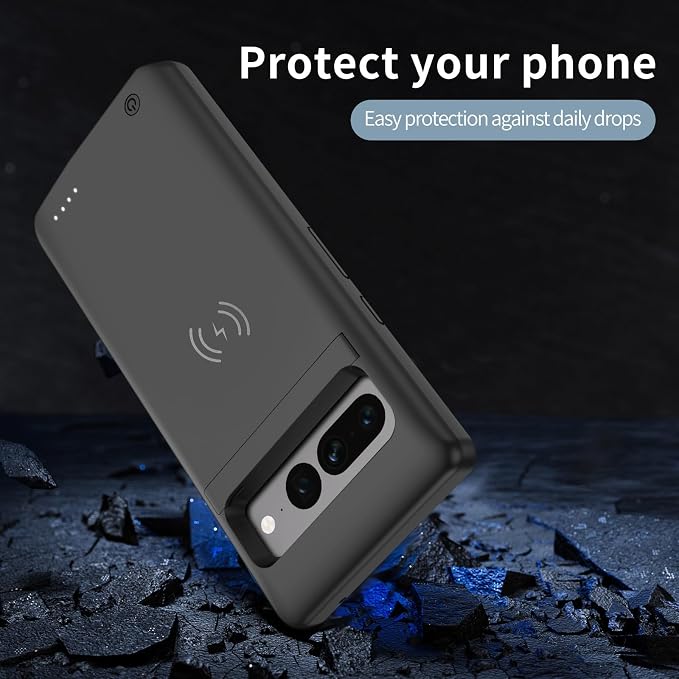 10000mAh Wireless Charging Case for Google Pixel 8, High Capacity Portable Rechargeable Battery Case Qi Wireless Charging Pixel 8 Extended Battery Charger Cover for Google Pixel 8A Black