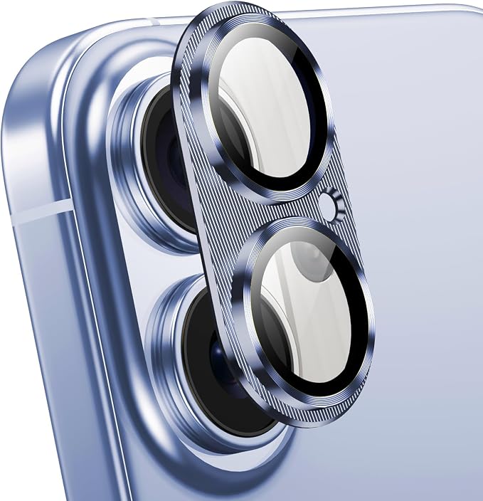 Korecase for iPhone 17/iPhone 16/iPhone 16 Plus Camera Lens Protector -[Strong Adsorption][Case Friendly] Metal Tempered Glass Rear Camera Cover,Blue
