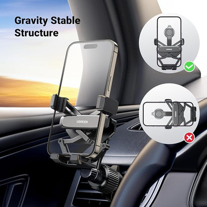 UGREEN Car Phone Holder Vent Phone Mount, Never Blocking Air Vent Clip Cellphone Holder Compatible with iPhone 17 16 15 14 13 12 Pro Max Mini Plus, iPhone 11 SE XS XR 8 7 6 6S Smartphone, Black