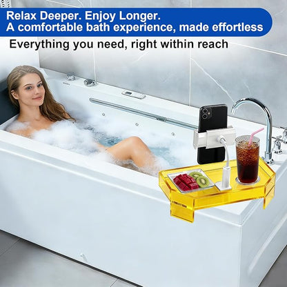 Orange Acrylic Bath Tub Tray Hot Tub Tray with Adjustable Phone & Tablet Holder, Modern Bathtub Tray Table, Spa Bath Caddy, Fits Freestanding Square Tubs
