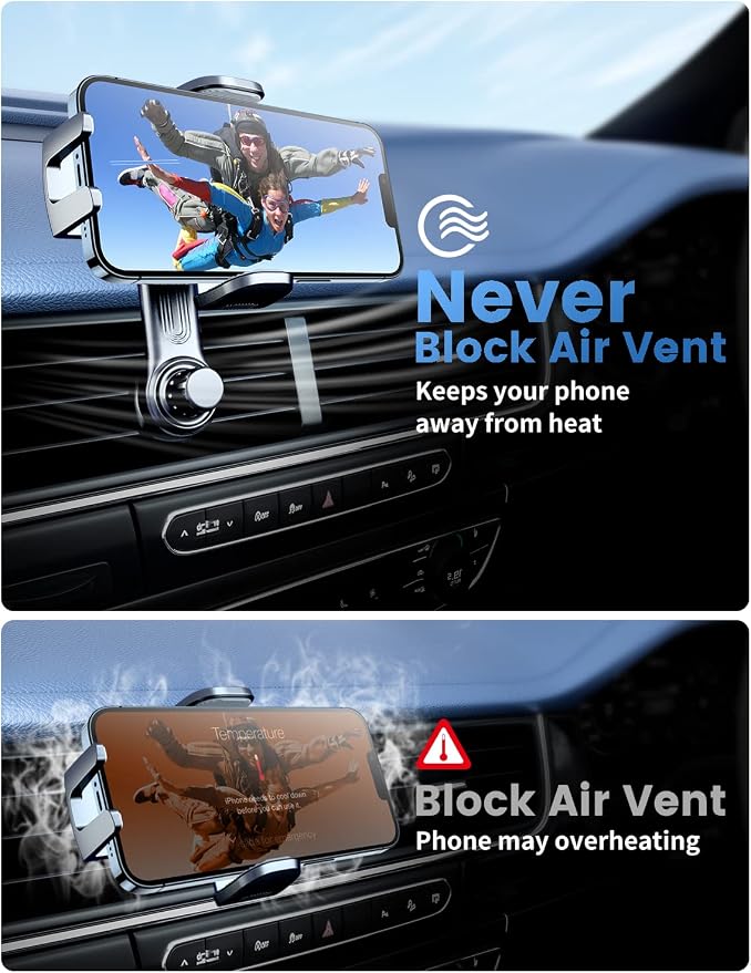 eSamcore Car Vent Phone Mount, Car Phone Holder Mount with Swing Arm Air Vent Clip Car Mount Cell Phone Holder Car for iPhone 17/16/ 15/14/ 13 Pro Max & All 4.7" - 6.9" Android Smartphone