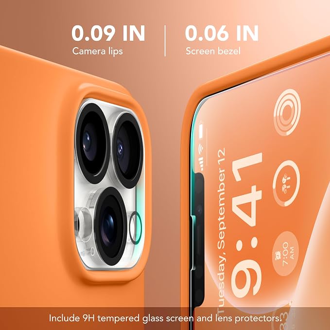 GONEZ Magnetic for iPhone 13 Pro Max Case, Compatible with MagSafe, [Screen Protector + Camera Lens Protector], Silicone Shockproof Anti-Scratch Protective Phone Case 6.7 inch, Orange