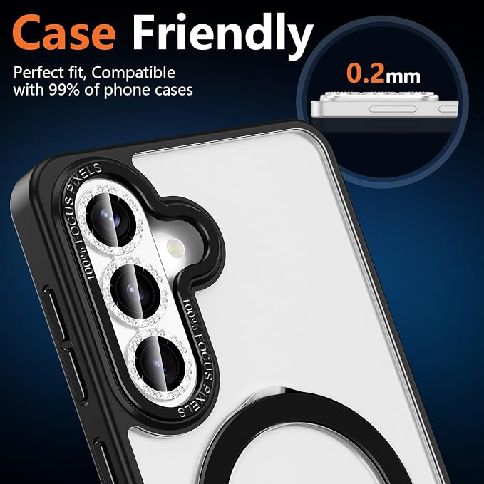 for Samsung Galaxy S26 Plus Camera Lens Protector, Electroplated Matte Back with 9H Tempered Glass Lens Protector, [Strong Adsorption] [Case-Friendly] Metal Ring HD Lens Cover, Silvery Diamond