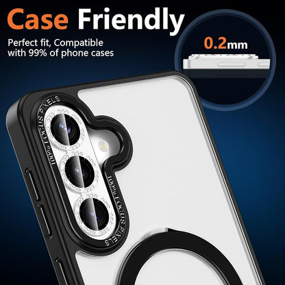 for Samsung Galaxy S26 Plus Camera Lens Protector, Electroplated Matte Back with 9H Tempered Glass Lens Protector, [Strong Adsorption] [Case-Friendly] Metal Ring HD Lens Cover, Silvery Diamond
