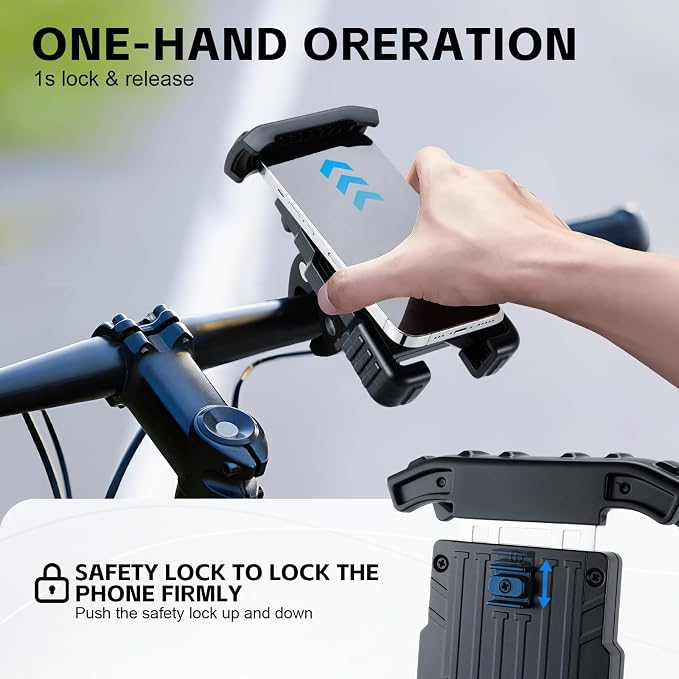 GaRhomxy Bike Phone Holder, Quick Release Motorcycle Phone Mount for Handlebar, Fits iPhone 17/16/15/14/13 Pro Max, Samsung S20 and All 4.7-7” Cell Phones, Universal Dirt Scooter Accessories, Black