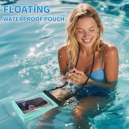 PEDVSTY Large Waterproof Phone Pouch [with Sealing Strip], Cell Phone Dry Bag for iPhone Galaxy All Phones, Floating Water Proof Bag for Beach Water Park Green