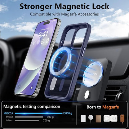 MOCCA Strong Magnetic for iPhone 14 Pro Case, [Compatible with Magsafe][13FT Military Drop Protection] Slim Translucent Matte Shockproof Case for iPhone 14 Pro Phone Case 6.1'', Deep Blue