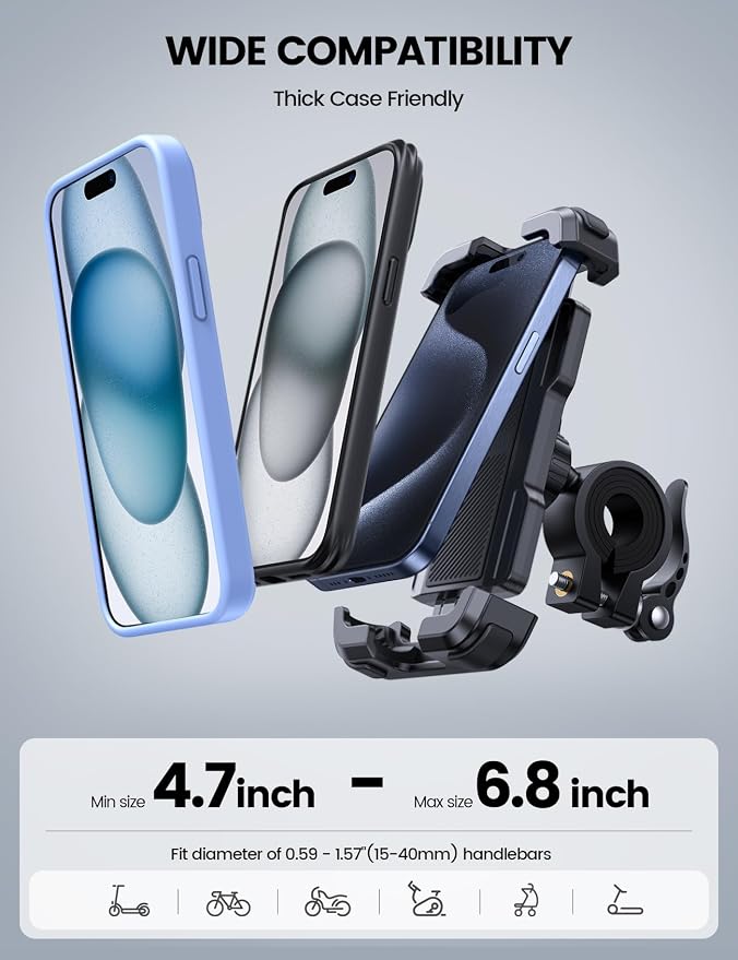 Lamicall Bike Phone Mount Holder - Motorcycle Phone Mount, Adjustable Cell Phone Holder Gifts, E-Bike Bicycle Scooter Handlebar Cradle Clip for iPhone Air 17 Pro Max, 16 15 Plus, 14, 4.7-6.8" Phone
