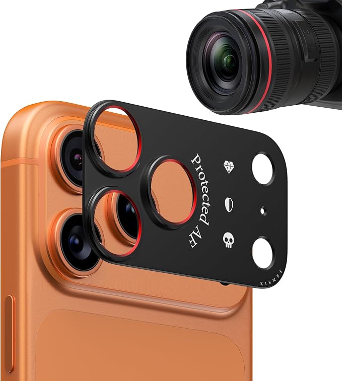 Aluminum Alloy Camera Lens Protector Bumper for iPhone 17 Pro Max, Anti-Scratch Metal Ring Cover, No Glass Design, AF Protected Text,Black with Red Circle