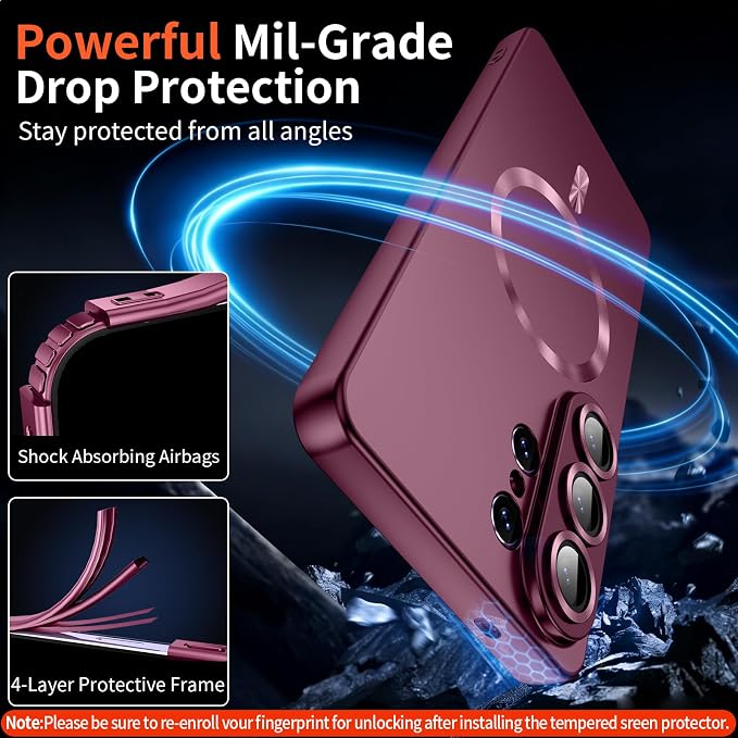 for Samsung Galaxy S26 Ultra Case,Luxury Plating Matte Case for Galaxy S26 Ultra Full Camera Lens Cover & Privacy Screen Protector Cute Women Girls Phone Cover for S 26 Ultra, Burgundy