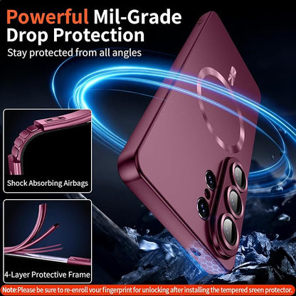 for Samsung Galaxy S26 Ultra Case,Luxury Plating Matte Case for Galaxy S26 Ultra Full Camera Lens Cover & Privacy Screen Protector Cute Women Girls Phone Cover for S 26 Ultra, Burgundy