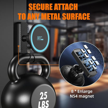 Dual Magnetic Phone Holder for Gym, Workout, Kitchen or Any Metal Surface, Magnet Base Mount & Power Magnet Phone Mount for MagSafe iPhone 17 16 15 14 13 12 Series