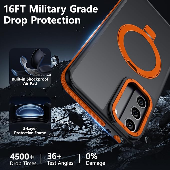 for Samsung Galaxy S22 Plus Case, Magnetic Adjustable Ring Stand [Fit for Magsafe], [Military-Grade Shockproof Protection] Phone Case with Kickstand&Ring Holder (Orange)