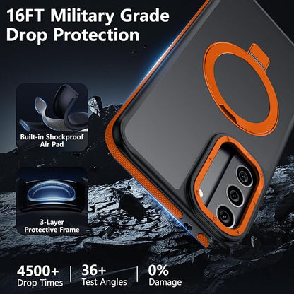 for Samsung Galaxy S22 Plus Case, Magnetic Adjustable Ring Stand [Fit for Magsafe], [Military-Grade Shockproof Protection] Phone Case with Kickstand&Ring Holder (Orange)