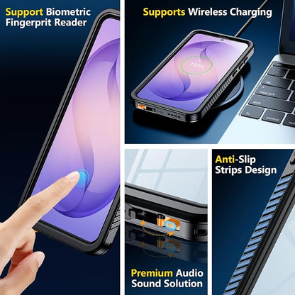 SPIDERCASE for Samsung Galaxy S26+ Plus Case with Built-in Screen Protector, [IP68 Waterproof] [Military Grade Shockproof] Full Body Sealed Heavy Duty Protection for S26 Plus 6.7", Black/Clear