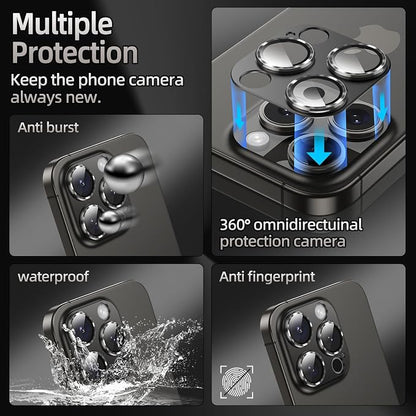 Korecase for iPhone 15 Pro/iPhone 15 Pro Max Camera Lens Protector,[Drop Protection][Scratch Resistant] Aluminum Alloy Metal Tempered Glass Camera Cover, Case Friendly Lens Protector,Black