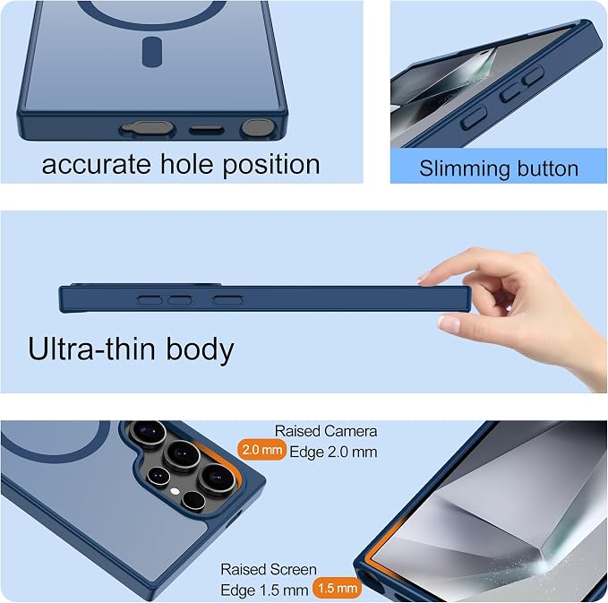 For Samsung Galaxy S24 Ultra Case [Compatible with Magsafe] Translucent Matte Magnetic Phone Case,Slim Thin Duty Shockproof Protection Cover with 2pc Screen Protector Case for S 24 Ultra-Dark blue
