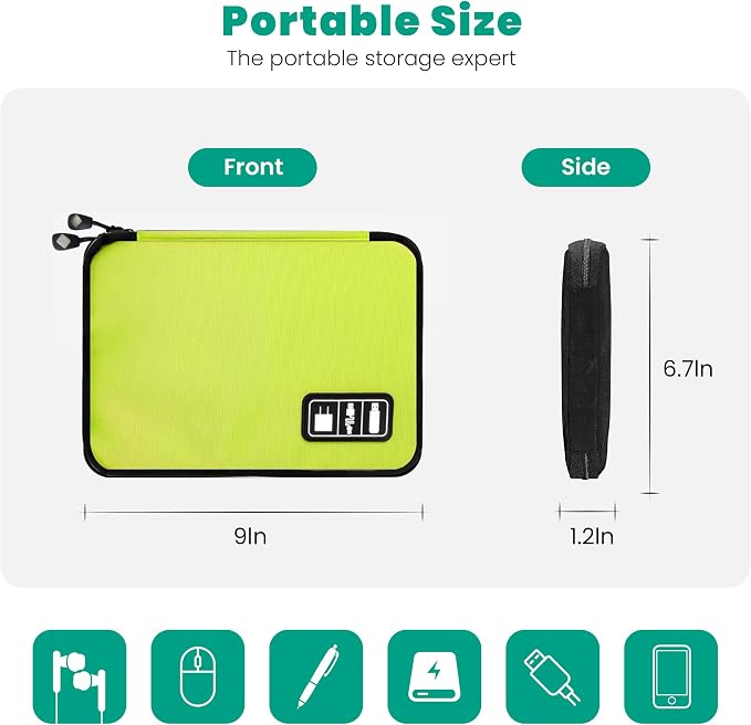 Cord Organizer Travel, Electronics Organizer Tech Pouch - Portable Cable Organizer Bag for Cords, Charger, Phone, SD Card, Power Bank for Travel & Daily Use -Green Green
