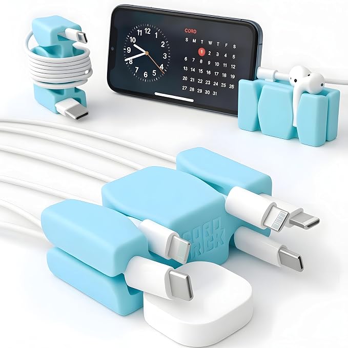 CordBrick 6PK Silicone & Steel Weighted Cord Holders for Bedside. Travel Phone Cable Organizers. Multiuse iPhone Accessories. Small Gifts for Him, College Student. Tech Gadgets for Teenagers. Aqua