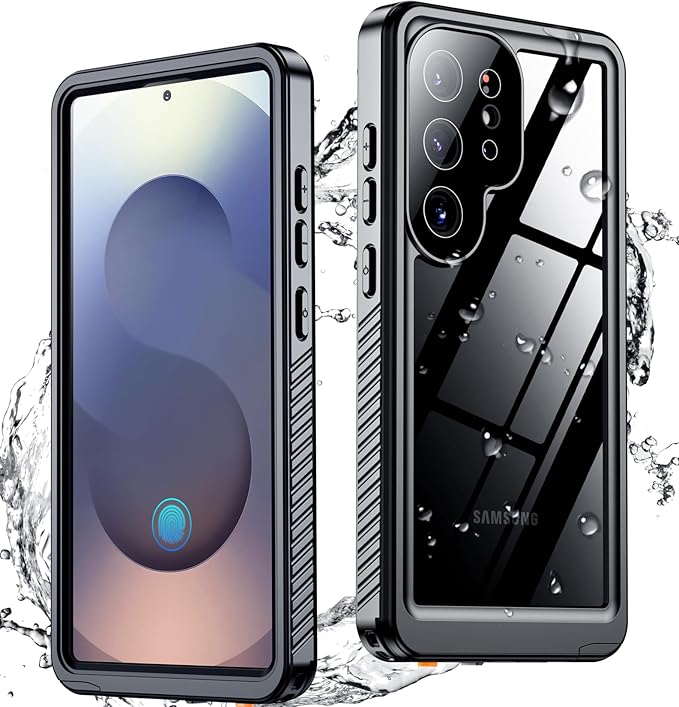 SPIDERCASE Upgraded for Samsung Galaxy S25 Ultra Case Waterproof,Built-in Screen & Camera Lens Protector[IP68 Underwater] [Military Grade Shockproof] Full Body Protection Phone Case, Black/Clear