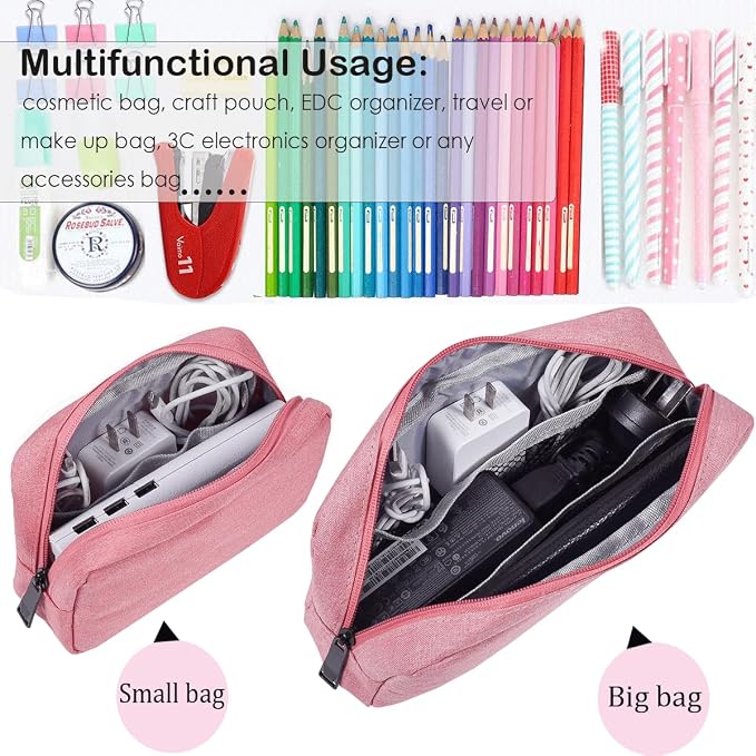 CAAORDKSO Electronic Organizer Bag, Travel Cable Organizer Bag Waterproof Portable Electronic Accessories Storage Multifunctional Case for Charger, Mouse, Power Bank, Cosmetics Kit (Small+Big, Pink)