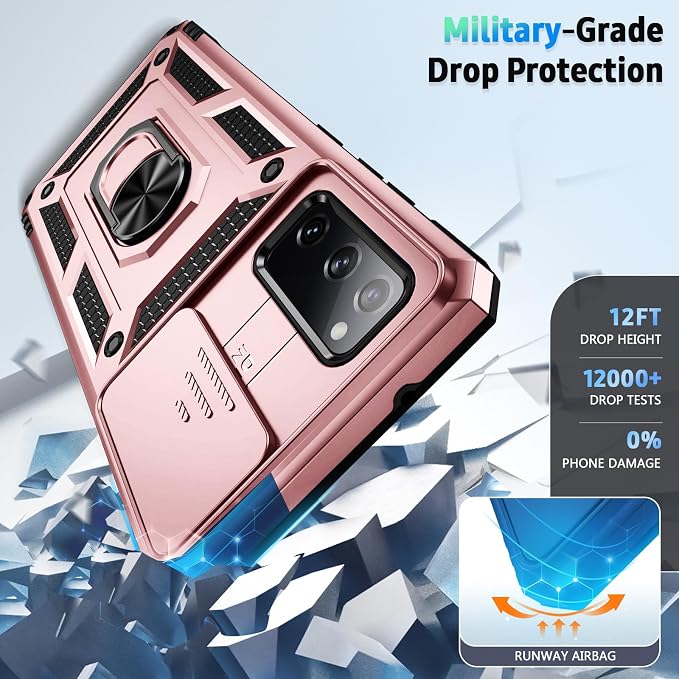 Weycolor for Samsung Galaxy S20 FE 5G Case with Camera Lens Cover, HD Screen Protector, 10 FT Military Grade Drop Protection, Magnetic Ring Holder Kickstand Protective Phone Case, Rose Gold