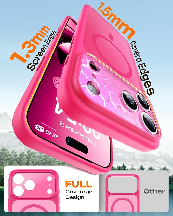 TOCOL for iPhone 17 Pro Max Case, Compatible with Magsafe Charger, Full Camera Protection, Translucent Matte for iPhone 17 Pro Max Phone Case 6.9 inch (Hot Pink)