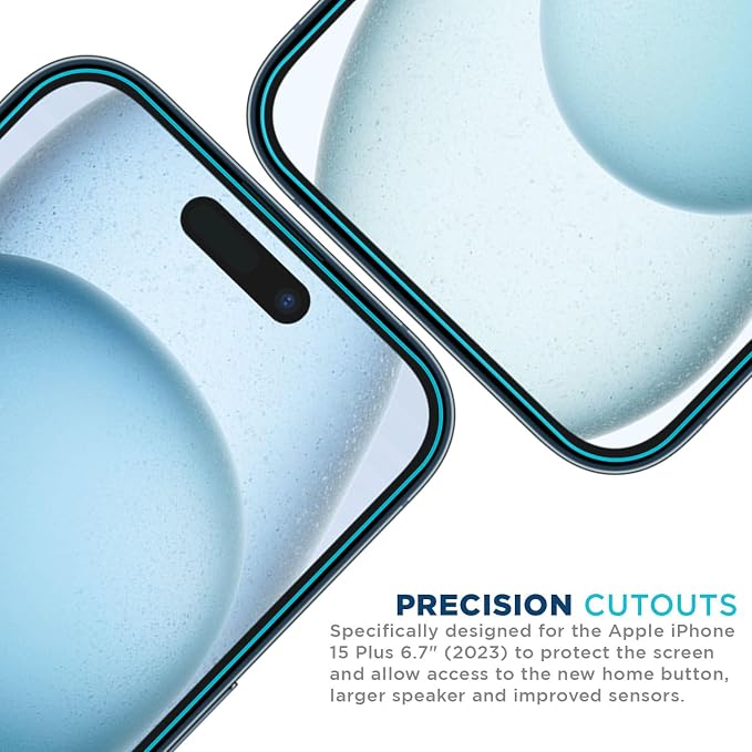Tech Armor 3 Pack for Apple iPhone 15 Plus Screen Protector Glass Tempered Phone 6.7 inch - Ballistic, Case Friendly, Easy Install, Sensor Protection, HD, 9H Hardness, + Bonus Camera Lens Protectors